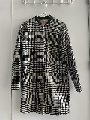 Pull & Bear Check Overcoat Jacket Ladies Houndstooth Pockets