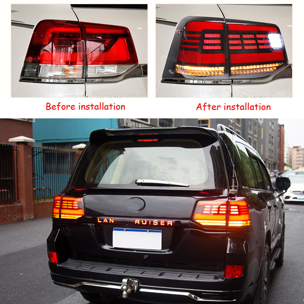For Toyota Land Cruiser LC200 16-21 LED Red Smoked Tail
