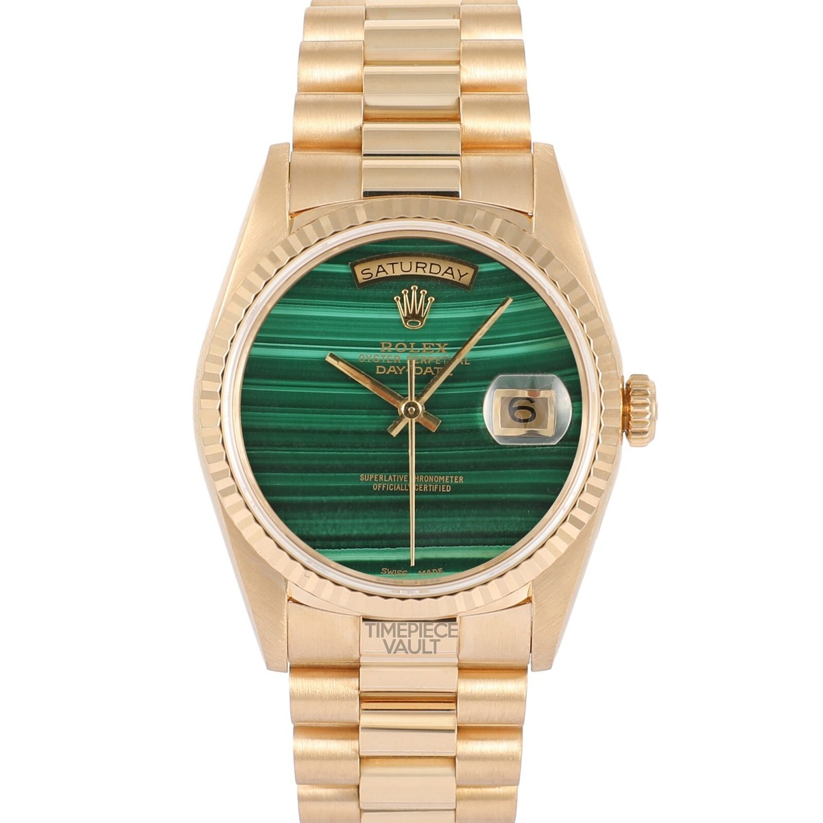 Rolex Men Day-Date 18238 President 36mm 18k Gold Malachite Dial