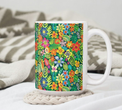 Tropical Jungle Coffee Tea Mug Cup Ceramic 15 Oz Floral Pattern by Mugzan