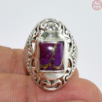 Solid 925 Sterling Silver Purple Copper Turquoise Jewelry Ring Us 8.5 Ae418 Solid 925 Sterling Silver Purple Copper Turquoise Jewelry Ring Us 8.5 Ae418