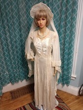 Gorgeous Vintage 1930's wedding gown with sheer lace panels  original veil