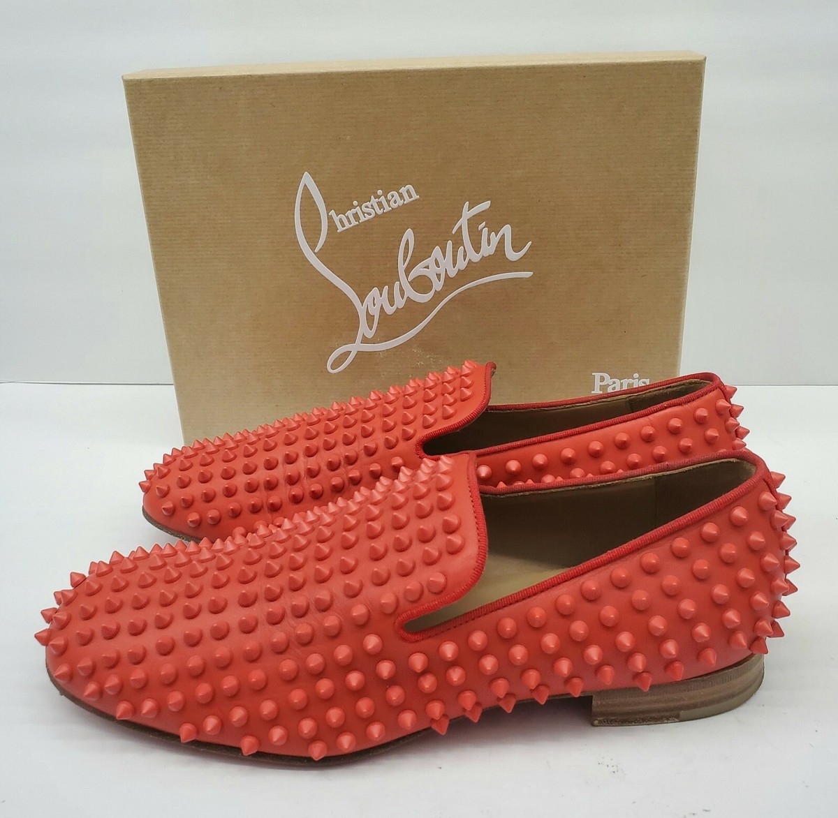 $1295 Christian Louboutin Red Dandelion Spike Loafers Shoes Mens Sz US 7 /  EU40