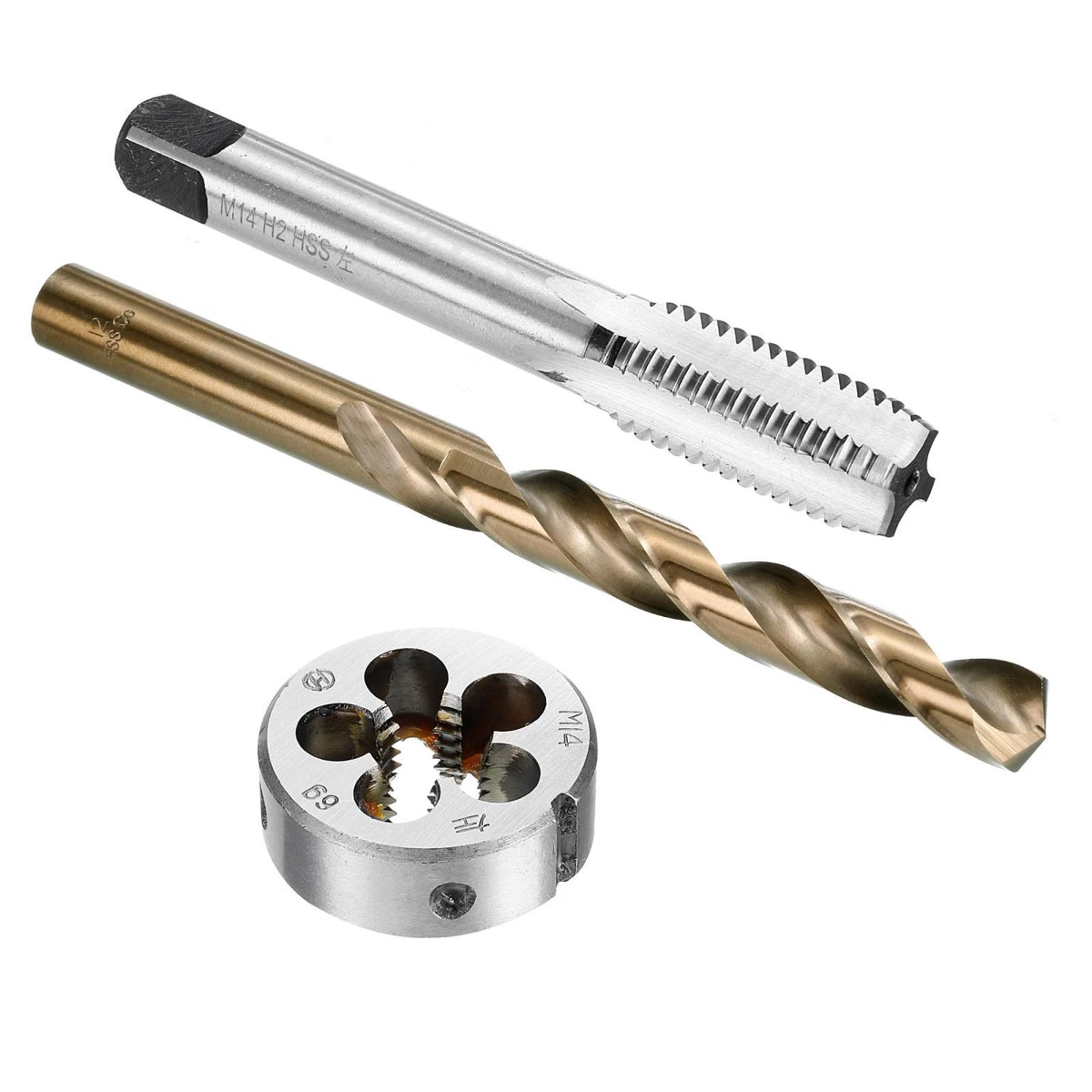 M14 x 2 Left Hand Thread Milling Tap and Round Die and 12mm Drill Bit Set