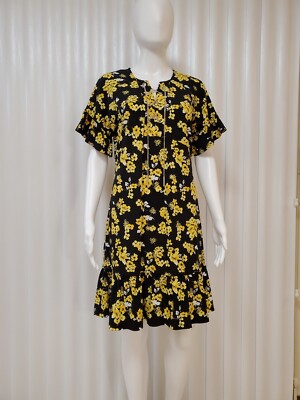 Michael Kors Floral Print Ruffled Chain Lace-Up Flounce BlackYellow Dress  Size S | eBay