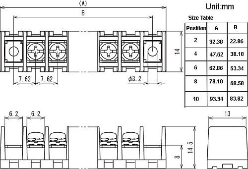 Sato Parts # ML-40-S3EXF-2P, 2 Position Screw Terminal Barrier Block 10A @ 250V - Picture 4 of 4