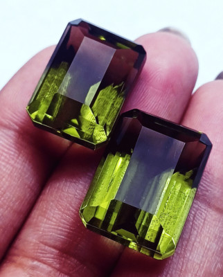 Green Topaz Total 68.30 Ct /2 Pieces Emerald Shape Certified Loose Gemstone