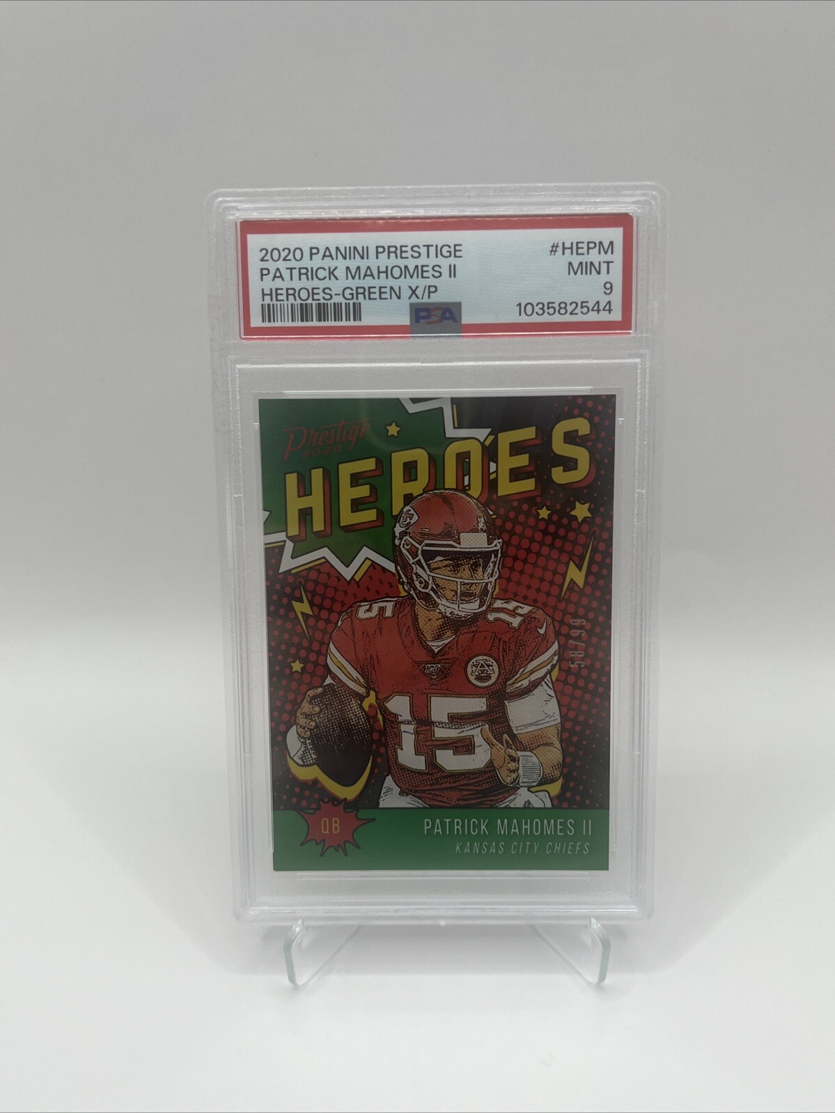 2020 Panini Prestige HEROES Green Insert PATRICK MAHOMES PSA 9 MINT #HEPM 58/99 view 8