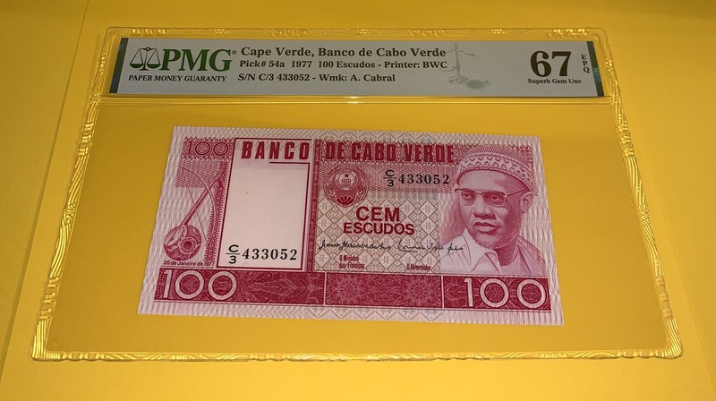 PMG Cape Verde, Banco de Cabo Verde 100 Escudos Banknote 1977 Rare High Grade