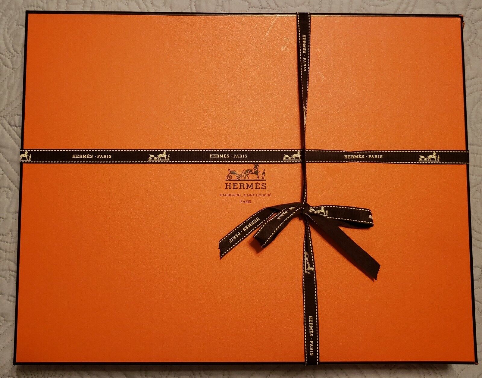 Authentic HERMES Empty Box 18”x15”x2 1/2” W/Ribbon FAUBOURG SAINT HONORE'  PARIS