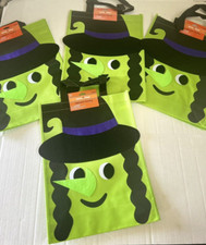 Trick or Treat Candy Bags Totes Halloween Fabric Witch Large Lot of 4 Green New
