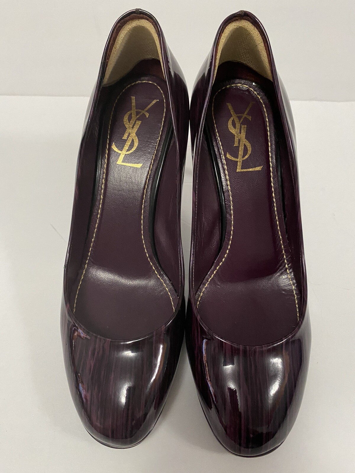 YSL Yves Saint Laurent decolte in pelle verniciata tacco viola 37 6 5 7 $795