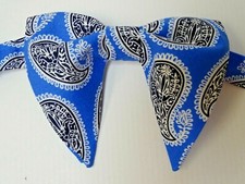 Handmade Blue Paisley Bow tie Vintage style 70 s Bowtie Pre-tied Adjustable
