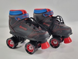 Chicago Boys Sidewalk Roller Skates - Black Youth Quad Black Red Blue Sz 3 EUC