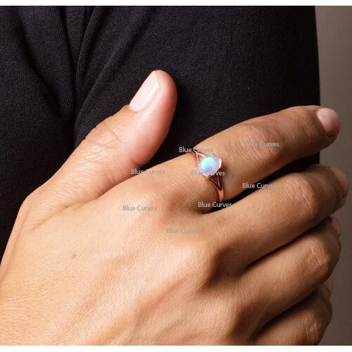 Solid 14k Yellow Gold Natural Pear Rainbow Moonstone Solitaire Engagement Ring - Image 2 of 3