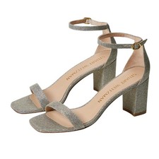 Stuart Weitzman Womens Nudistcurve 75 Block Sandals Size 5.5 Silver NWOB