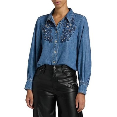 Cinq à Sept Rhinestone Embellished Juliette Top Ciel S NWT Quietluxury OldMoney