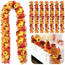 Janinka 12 Pack 68ft Fall Thanksgiving Garland Bulk with Sunflowers Orange 