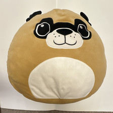 Large Round Pug Dog Plush Stuffed Animal, Brown White Black, Washable, 3