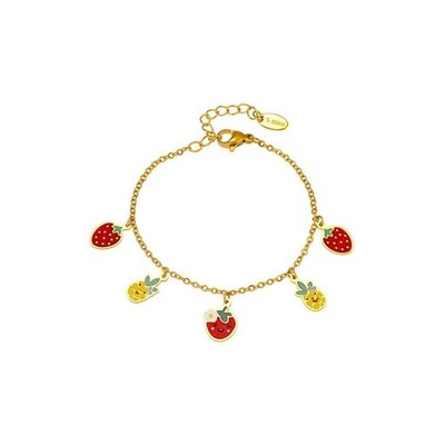 Cute Strawberry Pineapple Charm Bracelet for Women 14k Gold-Tone Lovely Sweet Fr