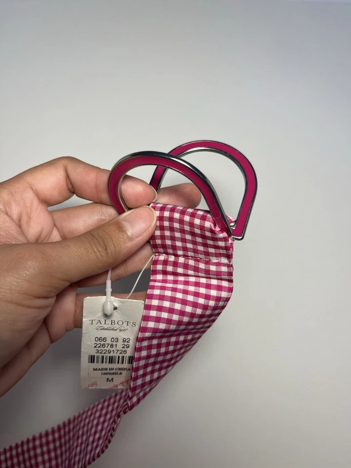 Talbots Belt M Silk Pink & White Check 2 Enamel Buckle NWT $39 - Image 3 of 4