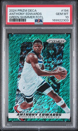 2024-25 Panini Prizm Deca #194 Anthony Edwards Green Shimmer FOTL /12 PSA 10