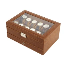 12 Slots Watch Box PU Leather Watch Case Lockable Jewelry Storage Display Case