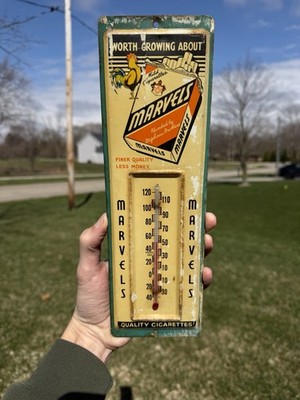 MARVELS CIGARETTE  1940s Vintage Glass Thermometer Vintage Sign