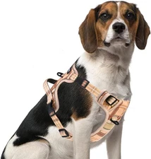 PUPTECK No Pull Dog Harness Medium Sized, Medium, Beige Plaid(Leash Bundle) 