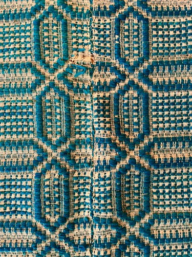 Antique Original 1800s Overshot Coverlet Blanket Rare Dark Teal large 81 x 65 - Picture 5 of 15