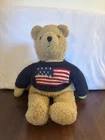 TY Buddy Curly Bear 17" American Flag Sweater Vintage 1990 Patriot 4th of July