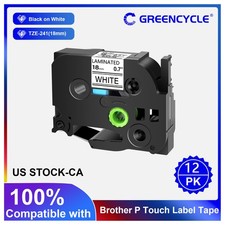 12PK Black Print on White Label Tape 0.7'' for Brother TZe241 TZ241 PT-D400