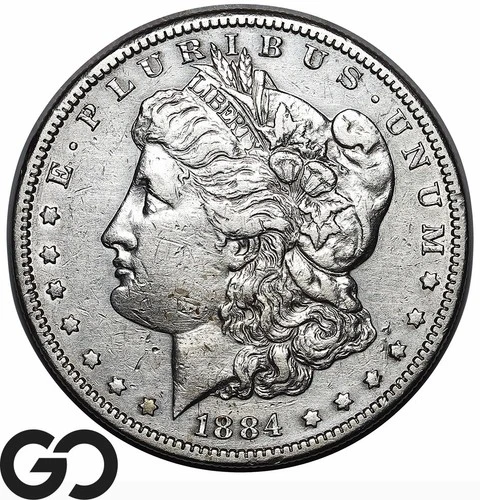 1884-S Morgan Silver Dollar Coin, Choice AU Better Date San Francisco Issue