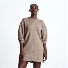 Everlane The Track Dress 100% Organic Cotton Sweater Brown Sugar Raw Hem Size XS