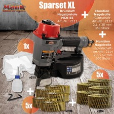 MAUK&reg; Druckluft Nagelpistole MCN55 Coilnagler Sparset XL  Inklusive Munition