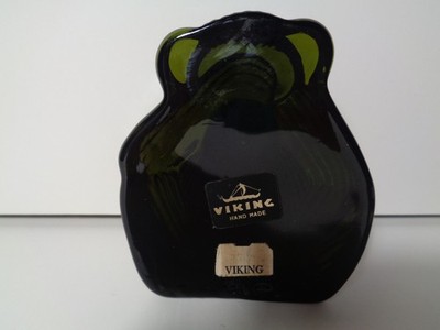 Viking Glass Paperweight Chimp Monkey See No Evil Dark Olive Green Mid-Century