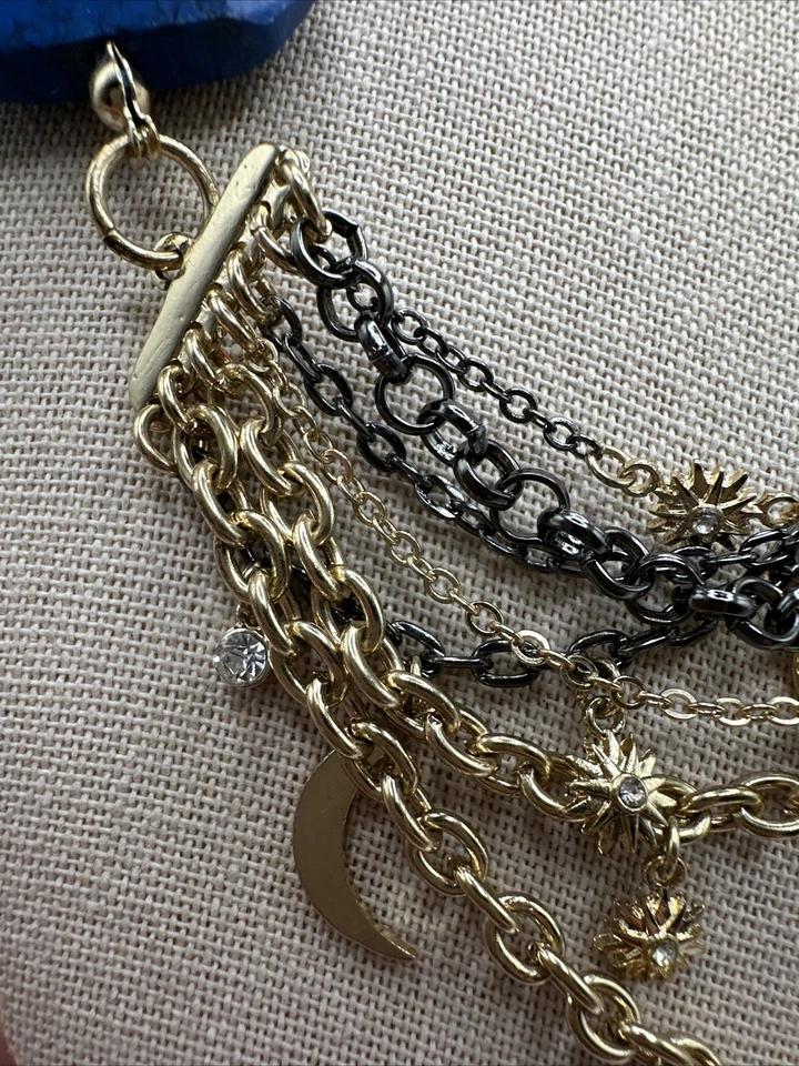 CS Moon & Stars Gold Tone Blue Stone Charm Necklace HSN $129.95 - Image 3 of 4