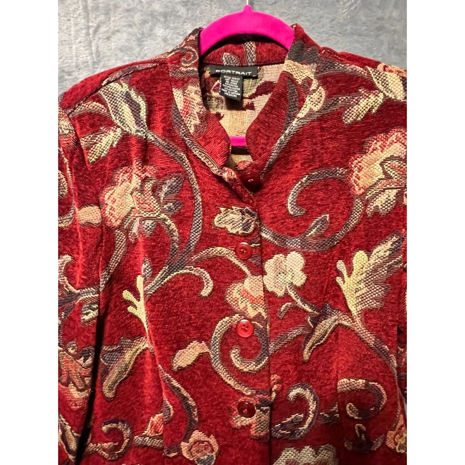 Портрет красный цветочный гобелен блейзер куртка средний жаккард парчи бархат вид - Изображение 4 из 4