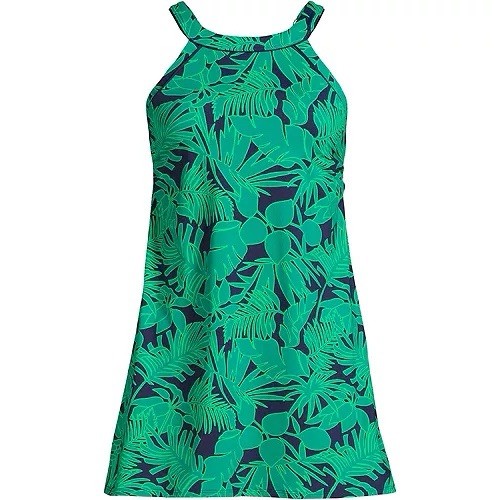 Lands End Chlorine Resistant High Neck Swim Dress Size 24 One Piece Swimsuit