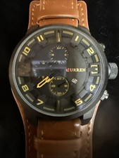 Military Sports Watch For Men Curren Quartz Date Large Leather Strap