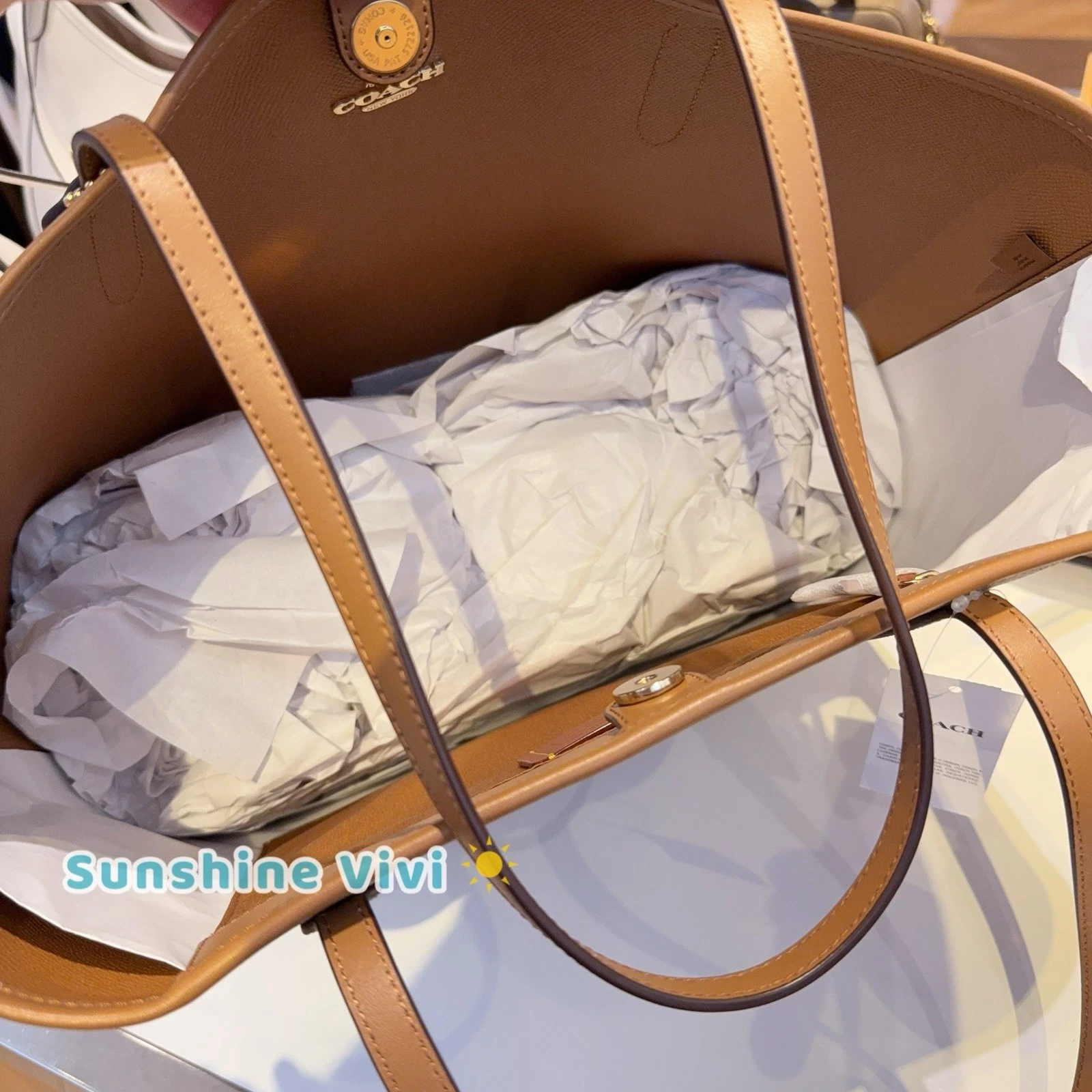 Sella Coach City Tote nuova con etichette in tela kaki chiaro firmata bordo in pelle 5696