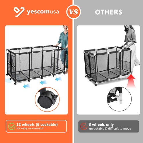 Yescom 2 Pack Pool Toy Storage Bin Mesh Basket Organizer with Wheels Metal Frame - Picture 6 of 9