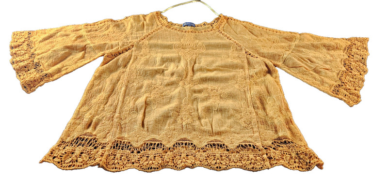 Democracy 3/4 sleeve Boho Gold Top With Lace Trim - NWOT
