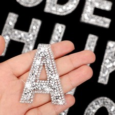 26 Piece Rhinestone Iron On Patch A-Z Pearl Bling Rhinestone Letter Patch Gli...