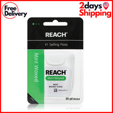 REACH Waxed Dental Floss, Mint, Plaque Remover for Teeth, Shred Resistant, 55 yd