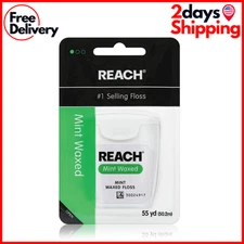 REACH Waxed Dental Floss, Mint, Plaque Remover for Teeth, Shred Resistant, 55 yd