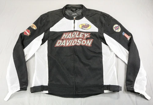 harley davidson jacket XL black white mesh Boulevard armor pockets #1 USA bar - product listing photo
