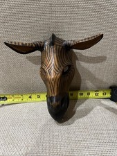 AWESOME HAND CARVED AND HAND PAINTED WOODEN ZEBRA BALINESE WALL MASK 9"X9"