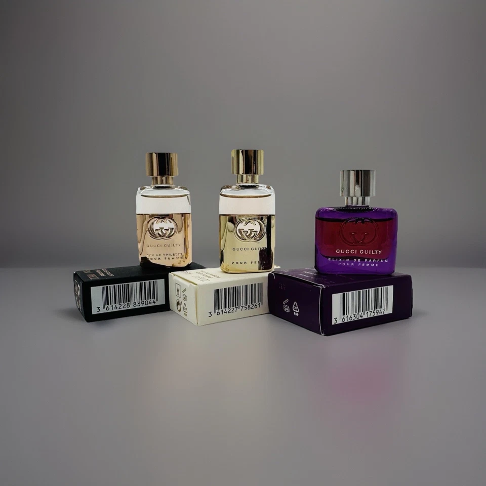 Mini set de perfume Gucci Guilty Pour Femme de 3 piezas (EDP, EDT, Elixir De Parfum) NUEVO  Foto 2 de 3