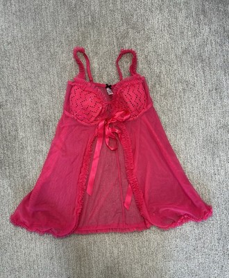 Victoria s Secret Baby Doll Slip Sexy Little Things 34C Hot Pink Glitter Padding